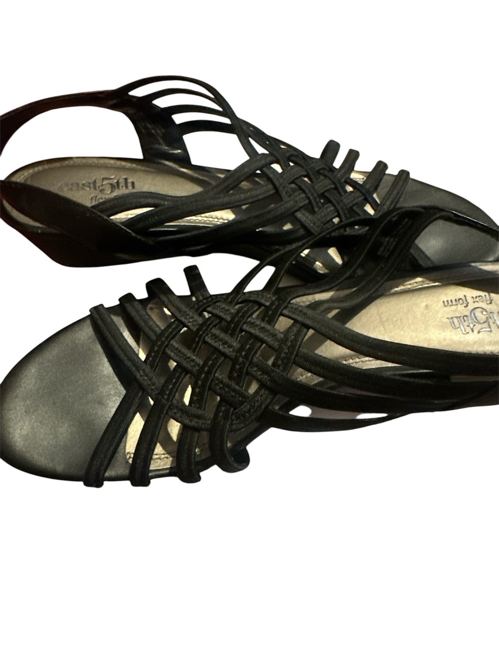 East 5th Black Strappy Woven Slingback Sandals